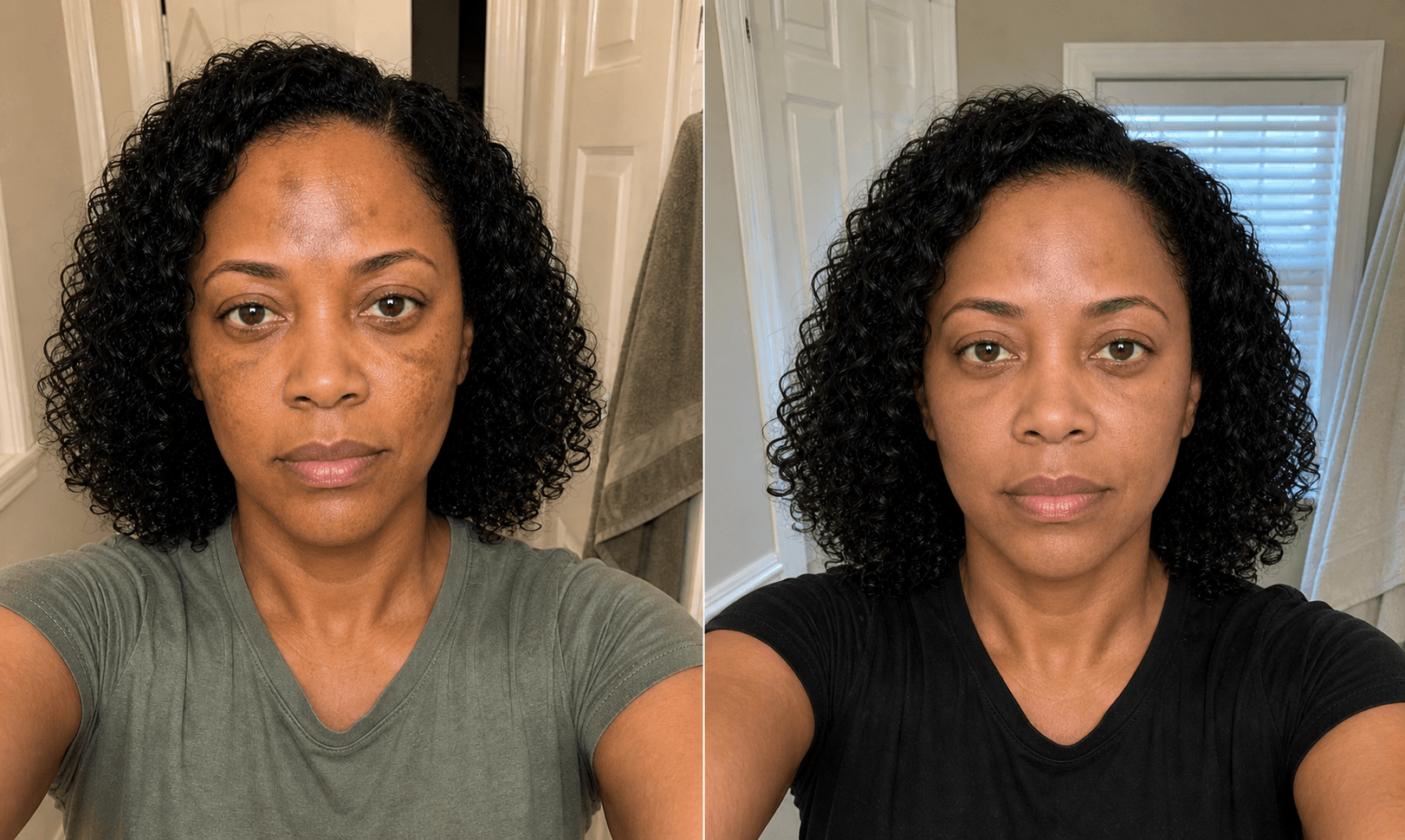 Talia's skin before and after using The Brightening Solution
