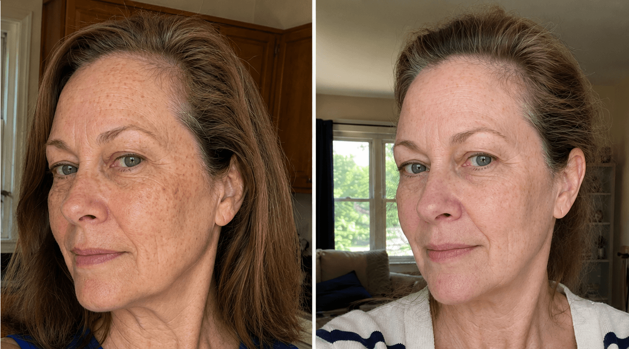 Rachel's skin before and after using The Dark Spot Solution