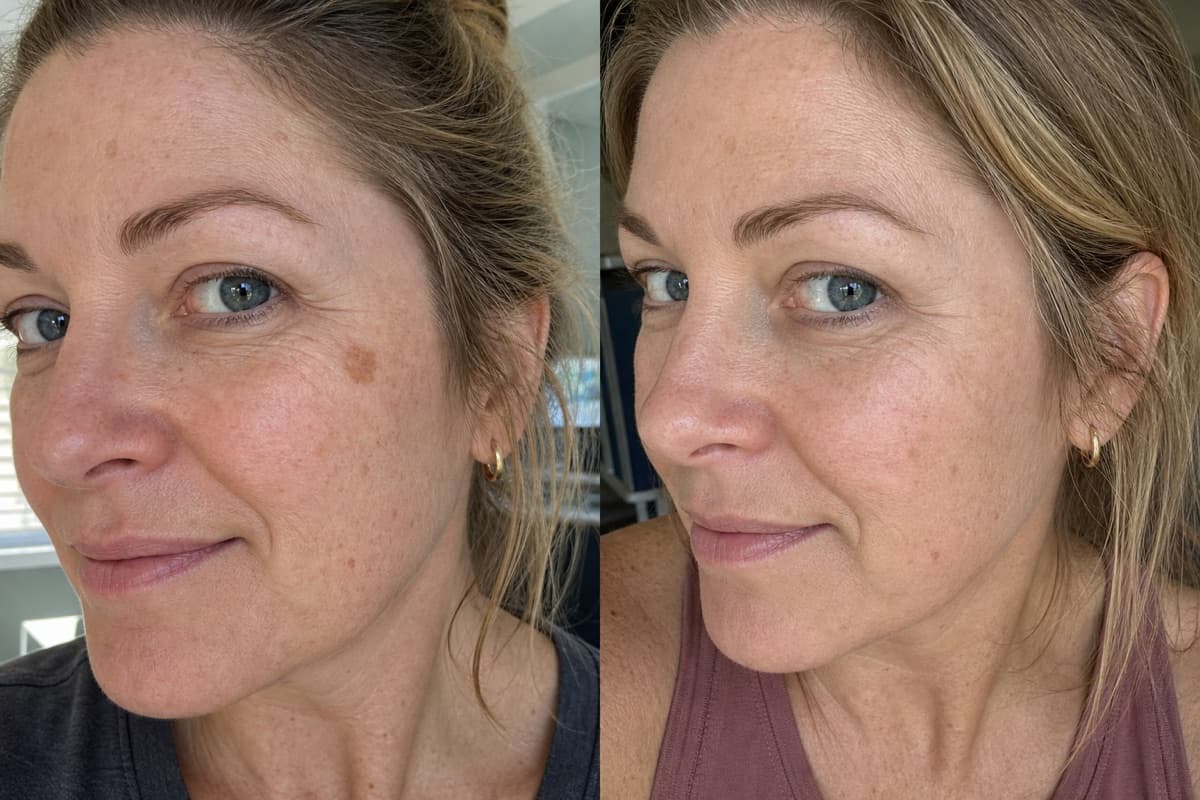 Yolanda's skin before and after using The Precision Dark Spot Corrector